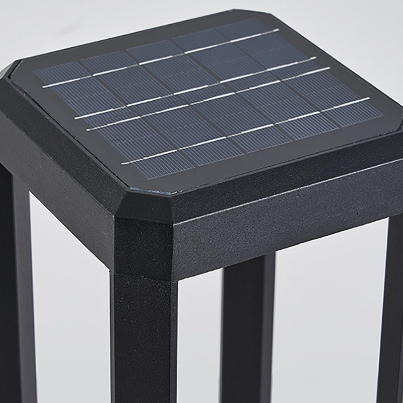 Contemporary Metal Pillar Lamp Geometric Shape Outdoor Waterproof Light in Black Finish