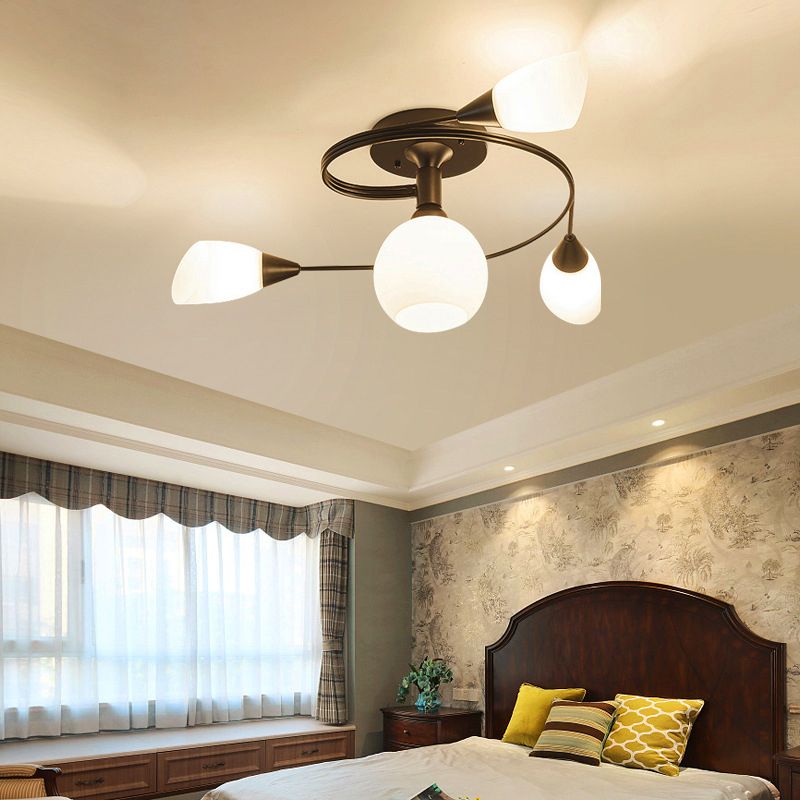 Minimalism Sputnik Flush Mount Glass Semi Flush Mount Ceiling Light in Black