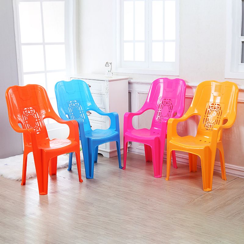 Modern Indoor Plastic Dining Arm Chairs Stackable High Back Dining Armchairs