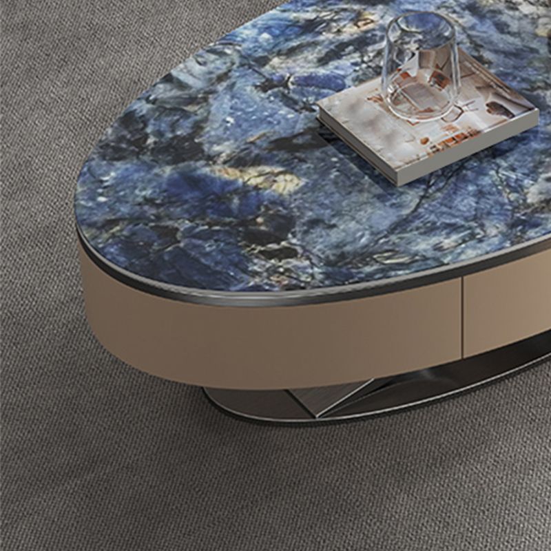 Glam Oval Coffee Table Abstract Slate Top Coffee Cocktail Table