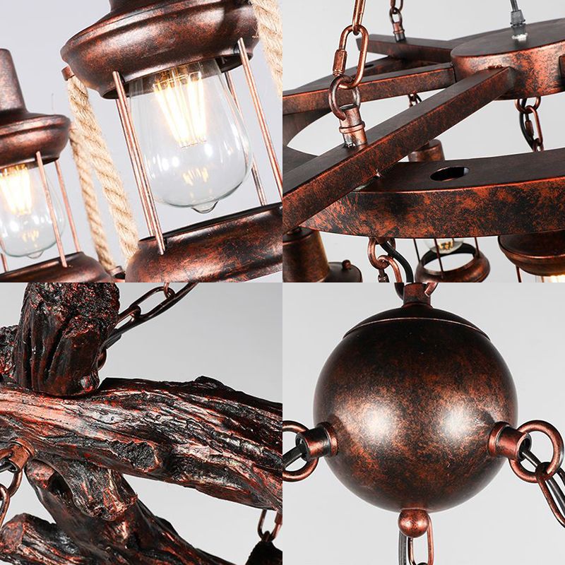 Lampadello di vetro luminoso in vetro trasparente cherosene Stile vintage 3/7 Light Light Accampamento a sospensione in bronzo