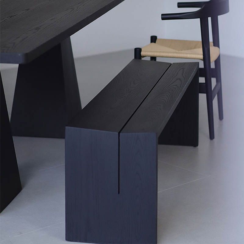 Contemporary Solid Wood Bench Black Seating Bench with Double Pedestal
