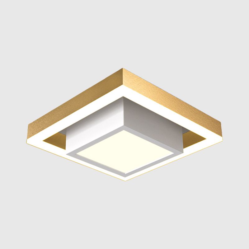 Aluminum 2-Tier Square Ceiling Lamp Contemporary Black/Gold LED Flush Mount Lighting in Warm/White Light for Corridor
