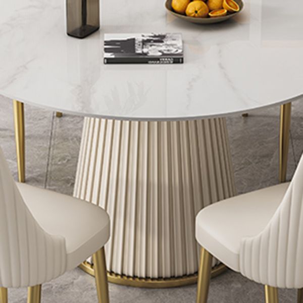 Traditional Luxury Dining Table Round White Sintered Stone Table with Pedestal Base