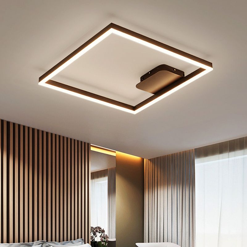 Modern Rectangular Acrylic Semi Flush Light LED 1/2/3 Lights Brown Ceiling Mounted Fixture in Warm/White/Natural Light, 16"/23"/29" Wide
