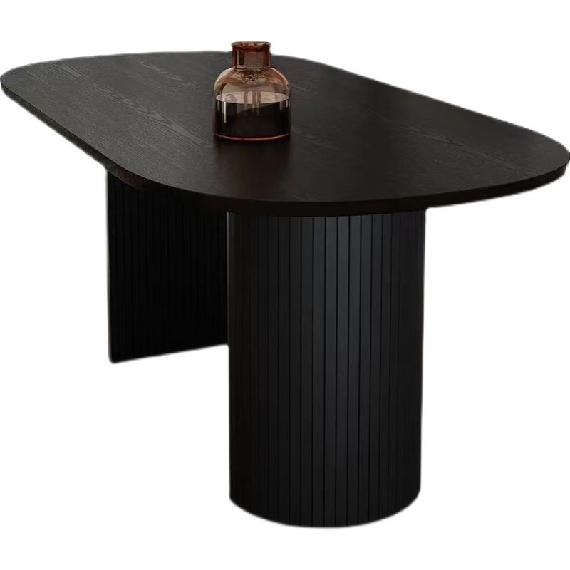 Oval Double Pedestal Modern Dining Table Fixed Table with Solid Wood