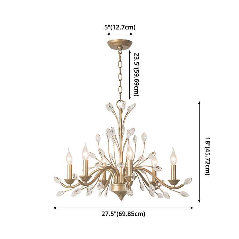 Branches Pendant Lighting Fixture Rustic Style Gold Crystal Hanging Pendant Light