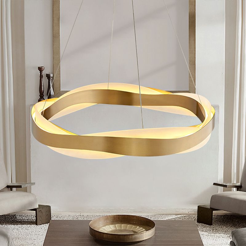 Goldener Kreis LED -Anhänger Beleuchtung minimalistischer Acryl -Kronleuchter für Wohnzimmer