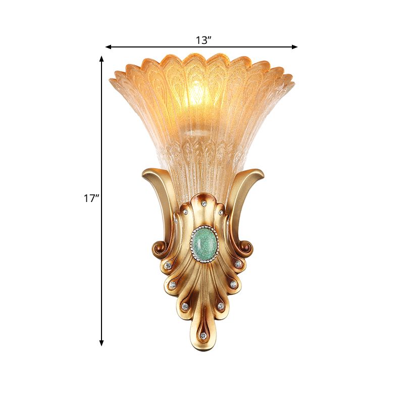 10 "/ 13" de large Gol à 1 Light Flush Colonialisme Colonial Grosted Verre Évasé mural luminaire pour chambre à coucher