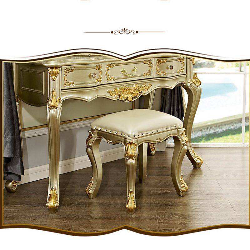 Victorian 2-Drawer Dressing Table Stool Set Solid Wood Vanity Desk