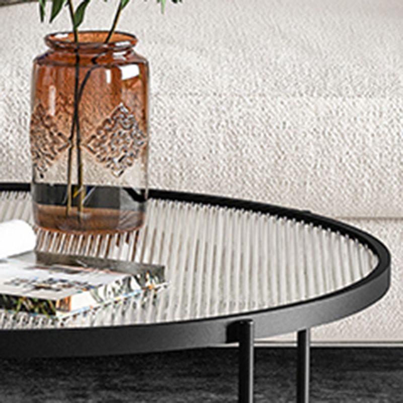 Glass Top 4 Legs Coffee Table Modern Round Cocktail Table in Black/Gold
