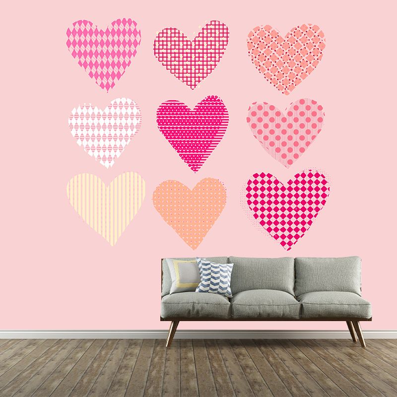 Environmental Illustration Mural Wallpaper Heart Pattern Indoor Mural