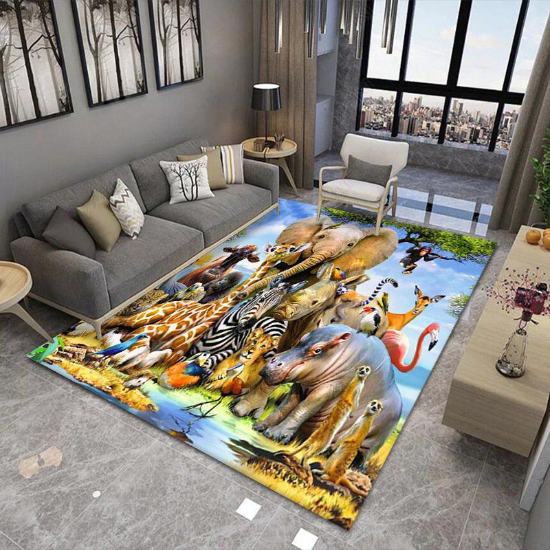 Multicolor Bedroom Carpet Bionic Animals Printed Area Rug Polyester with Non-Slip Backing Rug