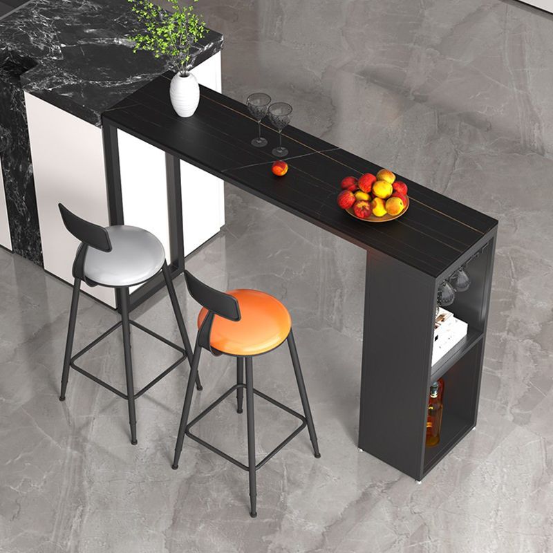 Pedestal Sintered Stone Bar Table Modern Dining Table with Storage Shelves