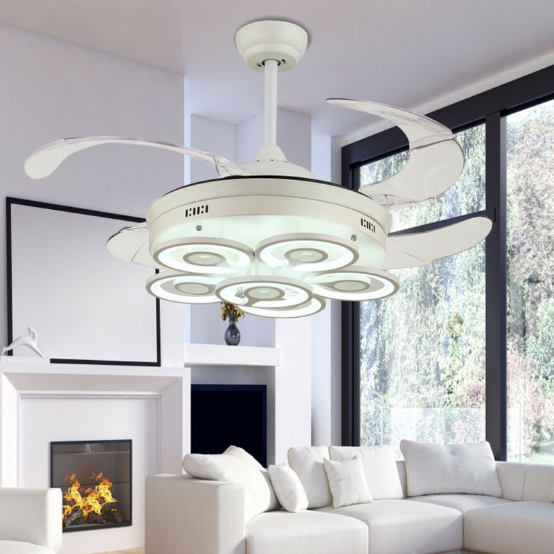 Boucle en boucle en acrylique à 4 lames Éventail de ventilateur simplicité simplicité LED White Semi Flush Mount, 19 "de large
