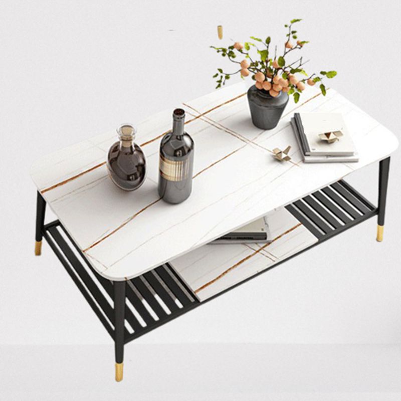 4 Legs Coffee Table Slate Top Coffee Cocktail Table with Shelf