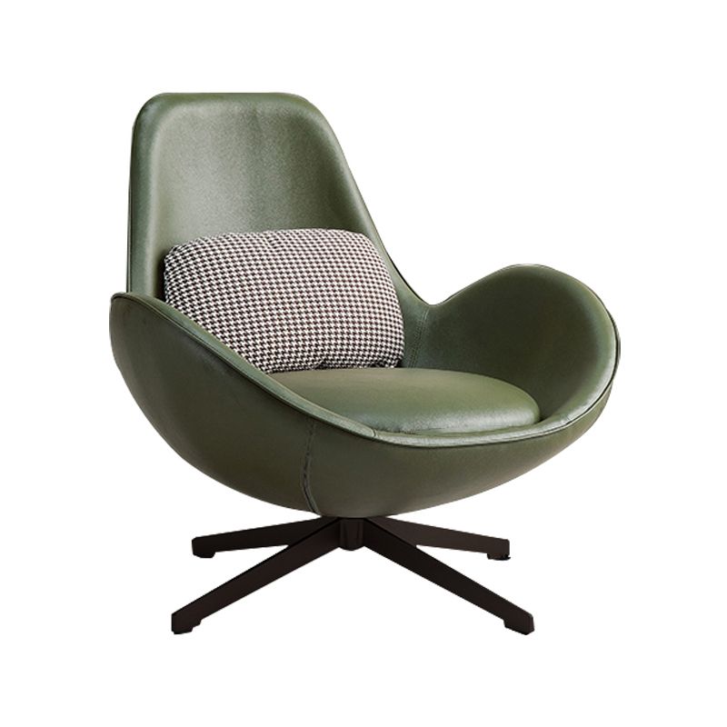 37.5"L x 37"W x 34"H Casual Eggshell Chair Faux Leather and Velvet Accent Chair