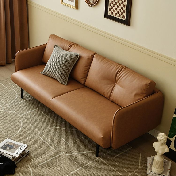 Faux Leather Standard Sofa Square Arm Sofa withTufted Back in Solid Wood
