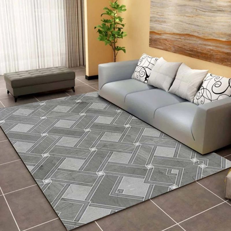 Modern Geometric Pattern Rug Grey Polyester Area Rug Stain Resistant Area Carpet for Home Decor