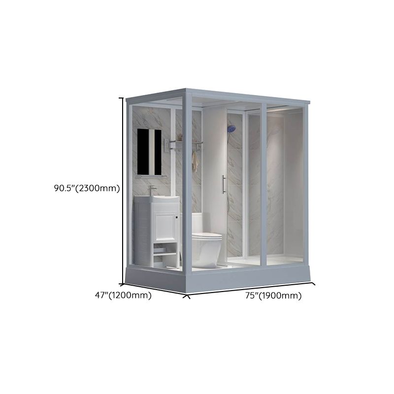 Framed White Shower Kit Corner Rectangle Frosted Shower Stall