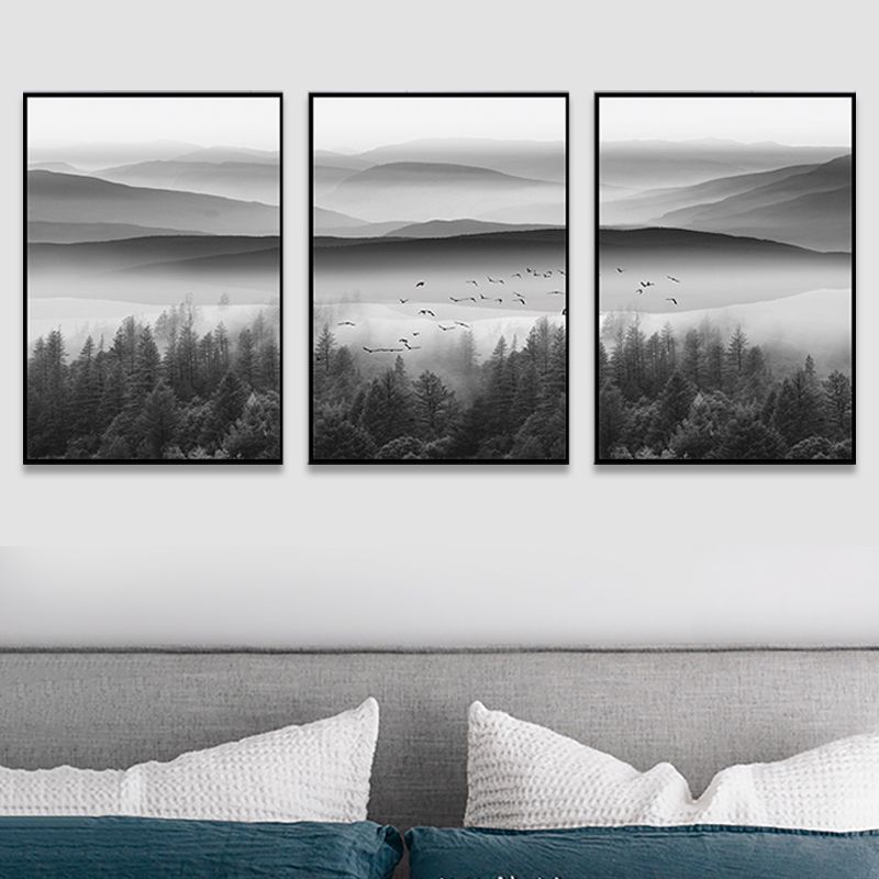 Foggy Nature Scenery Wall Art Print Dark Color Contemporary Canvas for Family Room