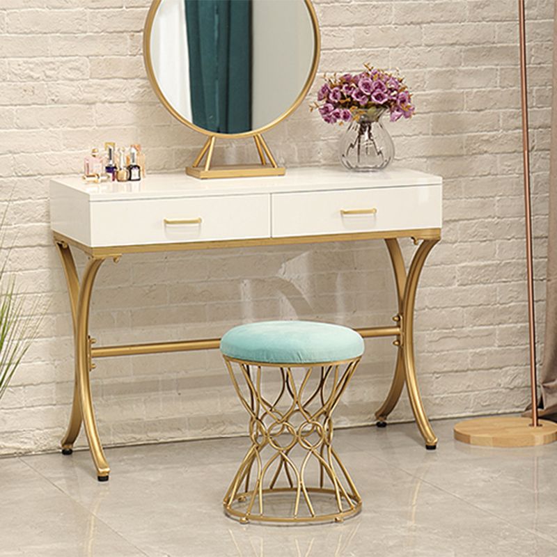 Glam Velvet Ottoman Plain Round Metal Frame Foot Stool Ottoman