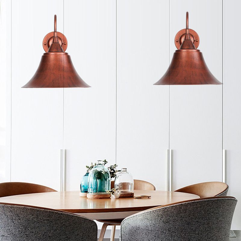 Flared Metal Wall Light Fixture Farmhouse 1 Head Dining Room Wall Lamp with Curved Arm