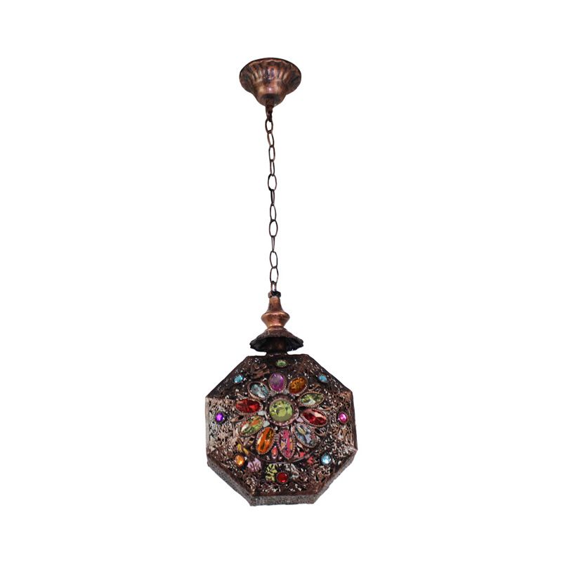 Metal Rust Hanging Light Octagon 1-Light Bohemian Down Lighting Pendant for Bathroom