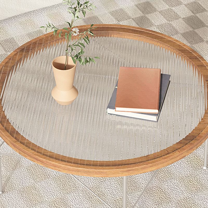 Tropical Style Glass Coffee Table Round 4 Legs Cocktail Table