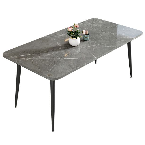 Modern Style Dining Table Rectangle Sintered Stone Dining Table with Black Frame