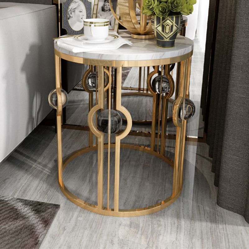 Glam Round Sofa Side Accent Table with Drum Base for Living Room