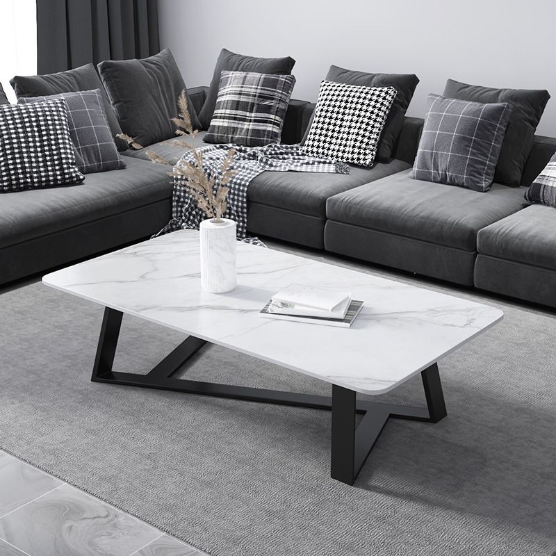 X-Base Coffee Cocktail Table Rectangle Coffee Table with Marble Top