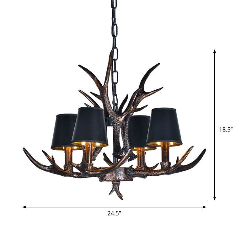 Traditionelle, sich verjüngte geformte Hanglampe 4/6/10 Lampenlampen Harz Kronleuchter Leuchte in Schwarz für das Restaurant
