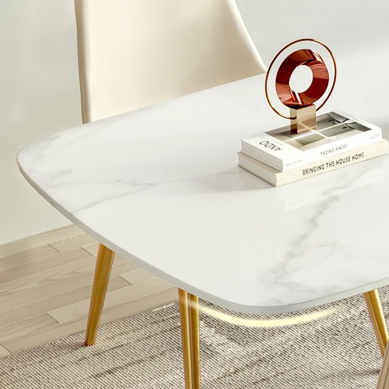 Minimalist Sintered Stone Dining Set for 4/6 Table Set of Metal Gold Base and PU Leather Chairs