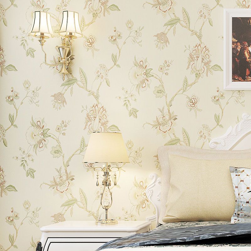 Flower and Bird Wall Decor in Soft Yellow Non-Woven Fabric Wallpaper for Home, 31' x 20.5"