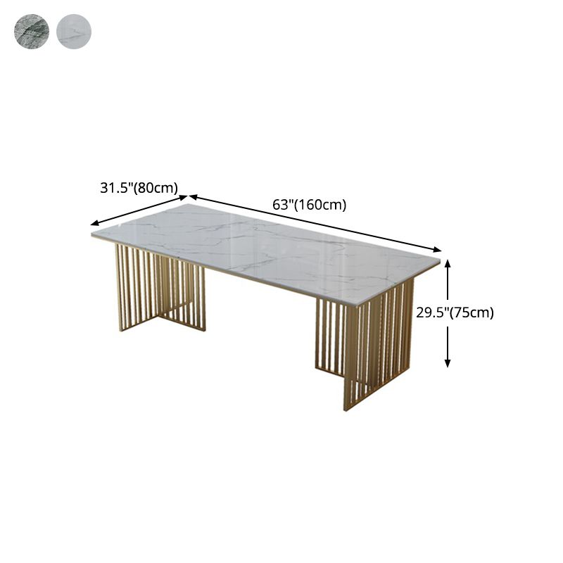 Mesa de comedor rectangular de piedra sinterizada Mesa de comedor de lujo tradicional con marco dorado