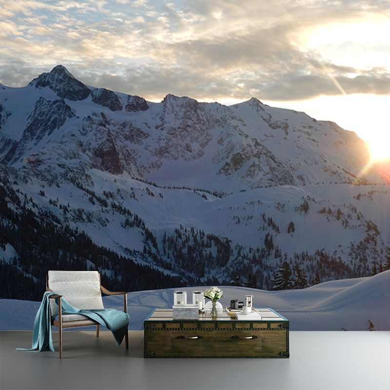 High Mountain View Wall Mural Water-Resistant Wall Covering for Accent Wall