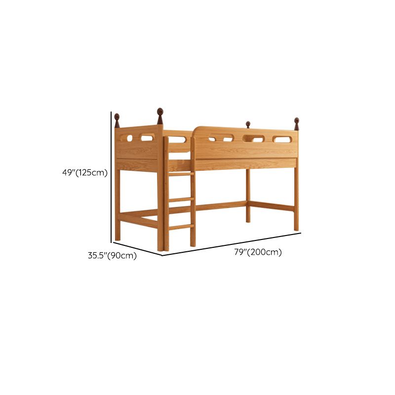 Contemporary Solid Wood Loft Bed Natural Kids Bed with Guardrail