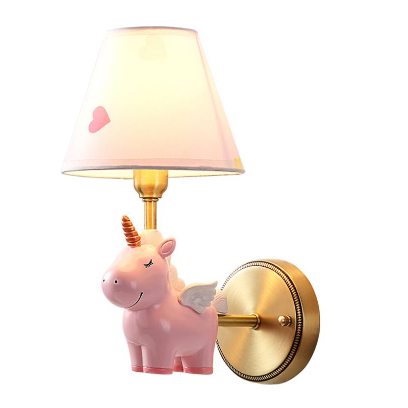 Empire Shade Nursery Wall Light Fabric Pink Cartoon Wall Lighting Seguit With Resin Unicorn