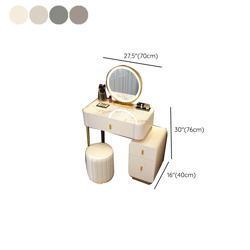 Mirror & 3 Drawers Wood Makeup Vanity Stone Top Dressing Table