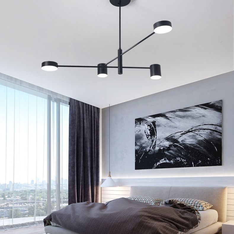 Black Metal Linear Hanging Chandelier Light Modern Drum Shade LED Ceiling Chandelier for Living Room