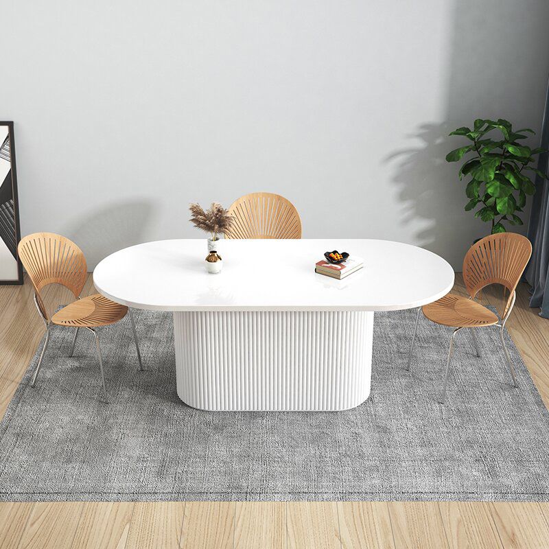 Sintered Stone and Wood Dining Table Simple Style Single Pedestal Base Table