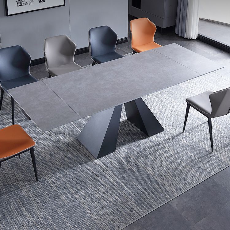 Uitbreidbare industriële gesinterde stenen tafel rechthoekige eettafel met dubbele voetstuk