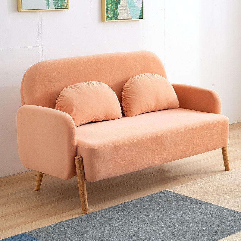 Scandinavian Loveseat with 2 Pillows and Square Arm for Apartment