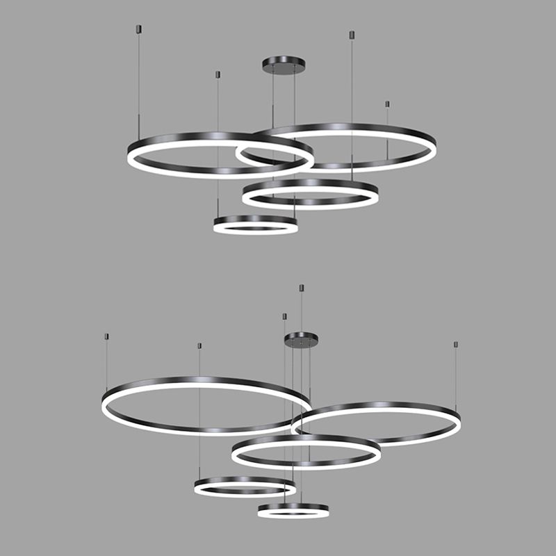 Metal Circle Pendant Chandelier Minimalist Black LED Pendant Light for Living Room