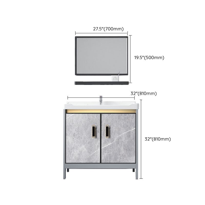 Metal Freestanding Sink Vanity Modern Mirror Cabinet Bathroom Vanity Set in Gray