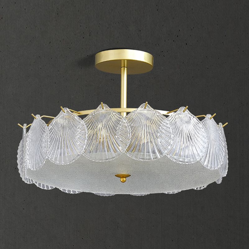 Modern Metal Flush Mount Shell Shape Ceiling Light with Glass Shade for Living Room