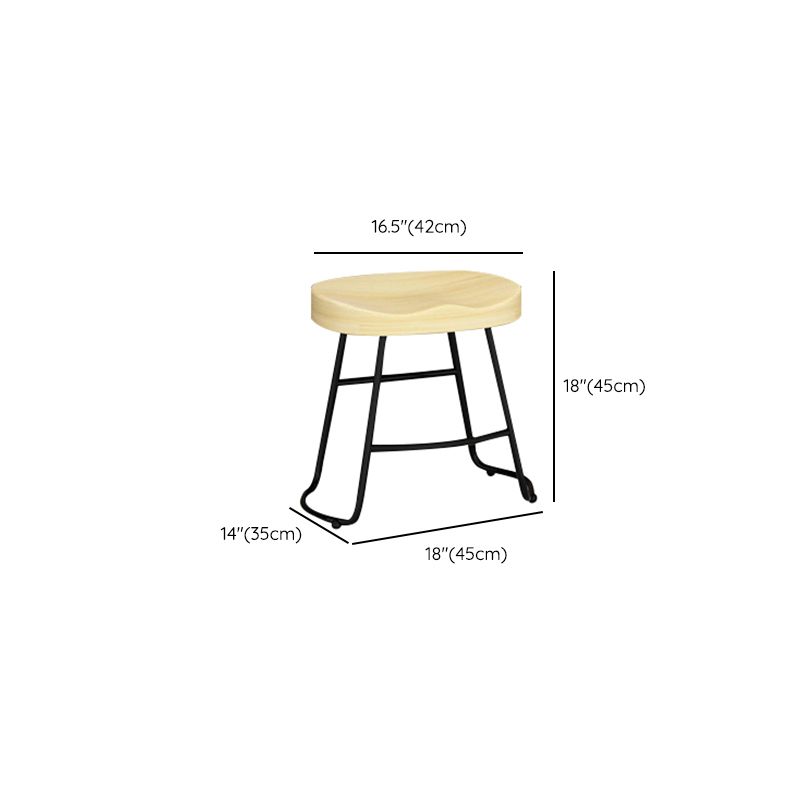 Contemporary Solid Wood Bar Stool Armless Dining Stool with Metal Base