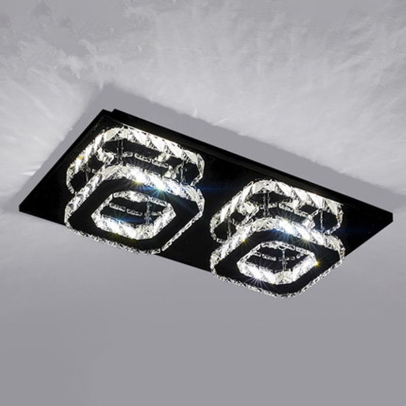 Quad Shaped Crystal Ceiling Light Modern Stainless Steel LED Semi Flush Light for Foyer
