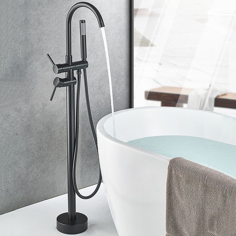 Floor Mounted Metal Freestanding Tub Filler Double Handles Freestanding Bathtub Faucet